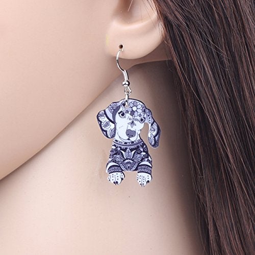 BONSNY Acrylic Drop Dachshund Dog Earrings Funny Design Lovely Gift For Women By The Bonsny (Grey) - Image 2