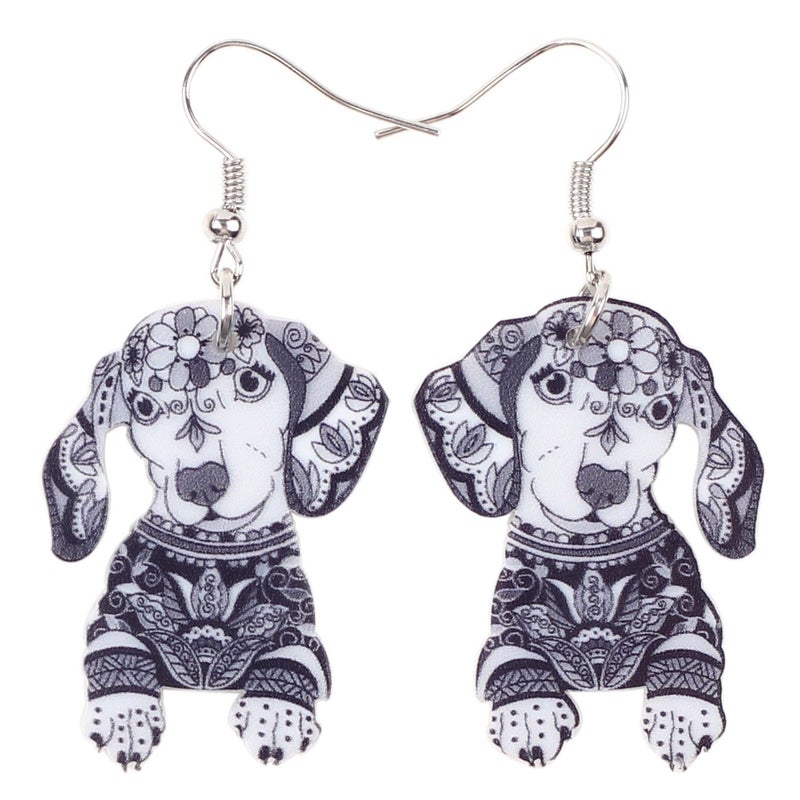 BONSNY Acrylic Drop Dachshund Dog Earrings Funny Design Lovely Gift For Women By The Bonsny (Grey) - Image 5