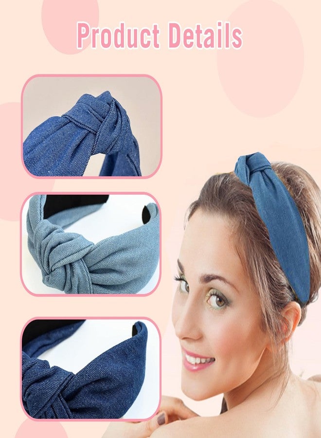 اس واي بي ال طقم SYBL مكون من قطعتين، عرض كل قطعة 6 سم، حلقات شعر معقودة، تصميم كلاسيكي من قماش الدنيم، أطراف مطاطية مانعة للانزلاق، لون أزرق داكن وأزرق فاتح - Image 3