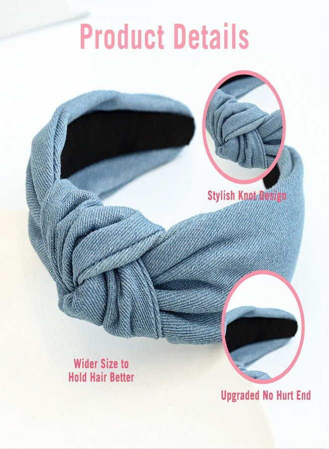 اس واي بي ال طقم SYBL مكون من قطعتين، عرض كل قطعة 6 سم، حلقات شعر معقودة، تصميم كلاسيكي من قماش الدنيم، أطراف مطاطية مانعة للانزلاق، لون أزرق داكن وأزرق فاتح - Image 4