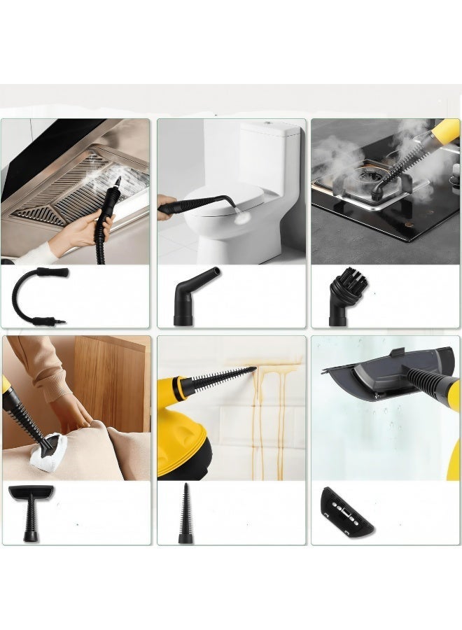جهاز تنظيف بالبخار 1000 واط - منظف بخار محمول بضغط عالي للكنب والسجاد والمطبخ والسيارات - تعقيم بدون كيماويات مع 9 ملحقات متعددة الاستخدام - Image 2