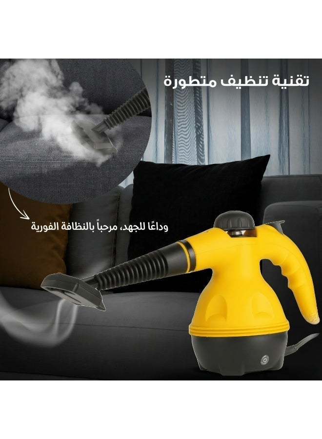 جهاز تنظيف بالبخار 1000 واط - منظف بخار محمول بضغط عالي للكنب والسجاد والمطبخ والسيارات - تعقيم بدون كيماويات مع 9 ملحقات متعددة الاستخدام - Image 3