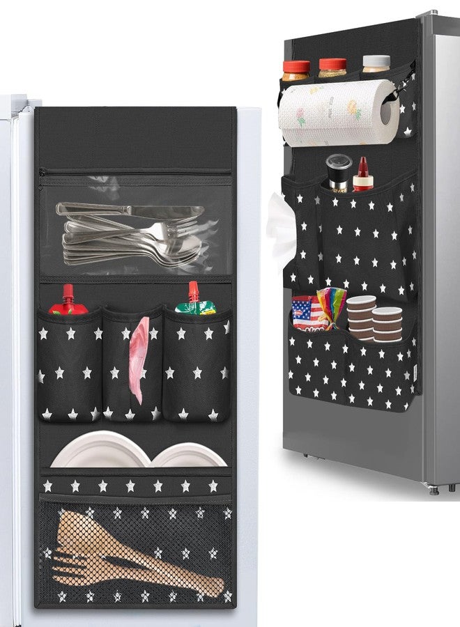 Homyfort Dorm Room Essentials Mini Fridge Organizer, Hanging Over Fridge Storage Organizer, College Caddy with 14 Pocket for Office, Kitchen, Home, School (Black) - Image 1