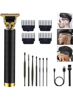 Professional Cordless Hair Trimmer Hair Clippers for Men T Blade Trimmer Zero Gapped Trimmer Rechargeable Beard Trimmer Shaver Hair Cutting Kit with Ear Spoon Tool Set Black
