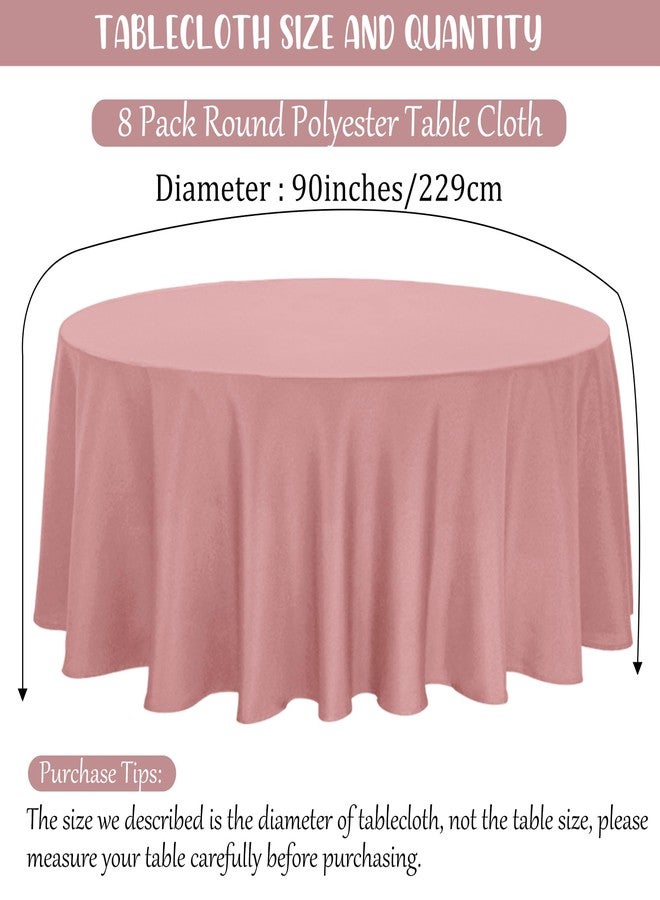 Fivenl 8 Pack Premium Round Tablecloth 90 Inch Round Table Covers Bulk Washable Polyester Fabric Round Table Clothes for Wedding Party Reception Banquet Buffet Restaurant (Dusty Rose, 90 Inch) - Image 2