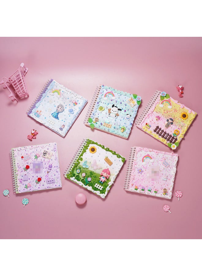 Creative DIY Children's Creamy Glue Notebook Material Kit Spiral Notebook Handmade Account Book Set Educational Crafts Kit-Specifications:Hand Ledger-green Garden Material Package.  - Image 3