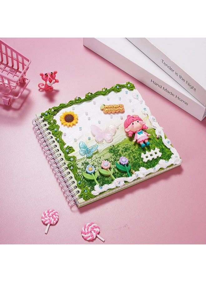 Creative DIY Children's Creamy Glue Notebook Material Kit Spiral Notebook Handmade Account Book Set Educational Crafts Kit-Specifications:Hand Ledger-green Garden Material Package.  - Image 1