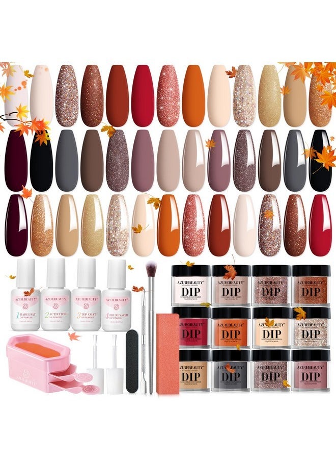 AZUREBEAUTY Dip Powder Nail Kit 20 Colors Glitter Nude Black Grey Fall Winter 31 Pcs Dip Powder Liquid Set With Top/Base Coat Activator For French Nails Art Manicure Diy Salon Women Gift  - Image 1