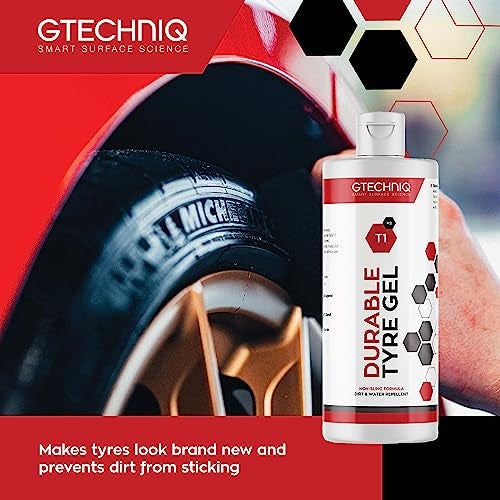 Gtechniq T1 Durable Tyre Gel for Car Tyre Shine, Car Wheel Cleaner Repels Water, Dirt and Grime, Restores Tyre Black Finish, Anti-Sling Formula, 100% Biodegradable, 250ml - Image 2