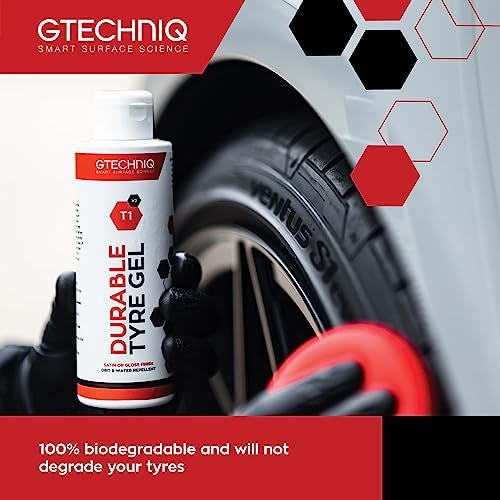 Gtechniq T1 Durable Tyre Gel for Car Tyre Shine, Car Wheel Cleaner Repels Water, Dirt and Grime, Restores Tyre Black Finish, Anti-Sling Formula, 100% Biodegradable, 250ml - Image 4
