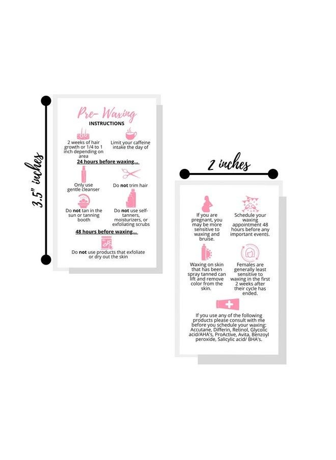 Boutique Marketing LLC Prewaxing Information Card ; 50 Pack ; Size 2 X 3.5” Inches Business Card Size ; Matches Waxing Aftercare Cards Pmu ; White With Pink Icons Design  - Image 4