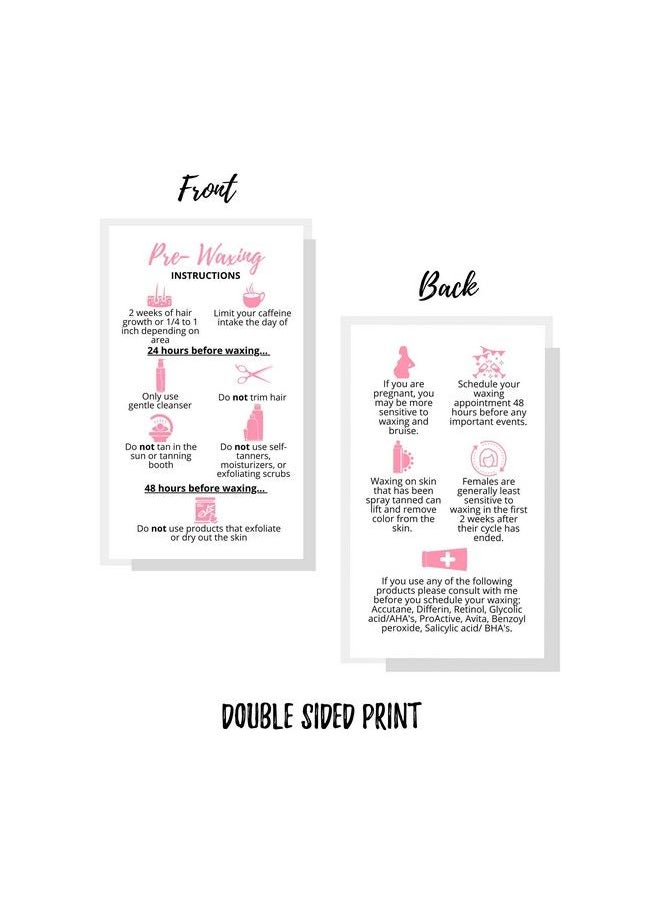 Boutique Marketing LLC Prewaxing Information Card ; 50 Pack ; Size 2 X 3.5” Inches Business Card Size ; Matches Waxing Aftercare Cards Pmu ; White With Pink Icons Design  - Image 5