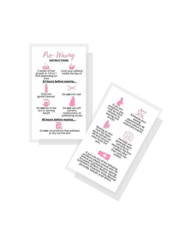 Boutique Marketing LLC Prewaxing Information Card ; 50 Pack ; Size 2 X 3.5” Inches Business Card Size ; Matches Waxing Aftercare Cards Pmu ; White With Pink Icons Design  - Image 2
