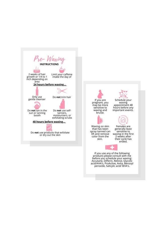 Boutique Marketing LLC Prewaxing Information Card ; 50 Pack ; Size 2 X 3.5” Inches Business Card Size ; Matches Waxing Aftercare Cards Pmu ; White With Pink Icons Design  - Image 3
