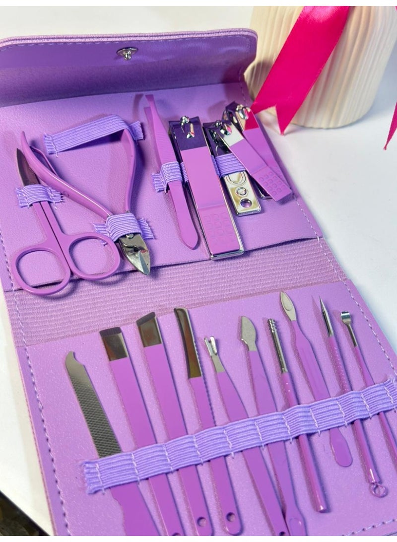 [PACK OF 1 ] 16 Pcs Manicure Set Professional Nail Clippers Pedicure Kit, Manicure Kit for Women, Stainless Steel Nail Clipper Tool Kit Grooming Kit with Luxurious Leather Case randoom color - Image 3