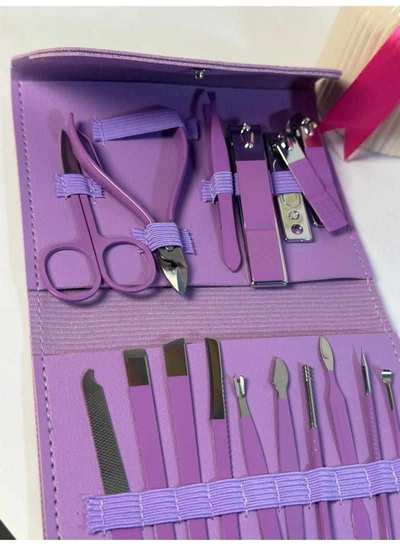 [PACK OF 1 ] 16 Pcs Manicure Set Professional Nail Clippers Pedicure Kit, Manicure Kit for Women, Stainless Steel Nail Clipper Tool Kit Grooming Kit with Luxurious Leather Case randoom color - Image 2