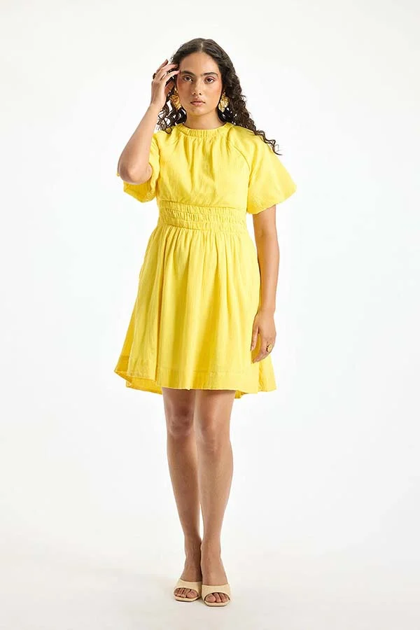 Virgio VIRGIO 100% Cotton Yellow Cut-Out Dress