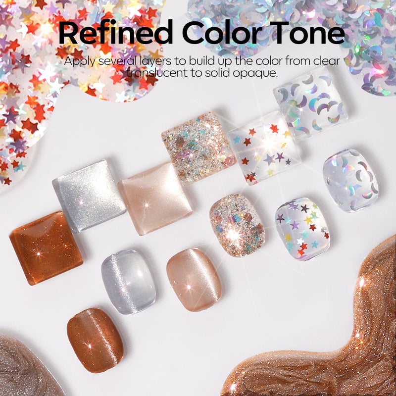 Modelones Gel Nail Polish Set, 6 Colors 2026 Nude Brown Sliver Cat Eye Gel Polish Creative Stars Moon Shape Glitter Nail Polish with Magnet& Wooden Stick All Seasons Soak Off LED Manicure Kit DIY Gift - Image 2