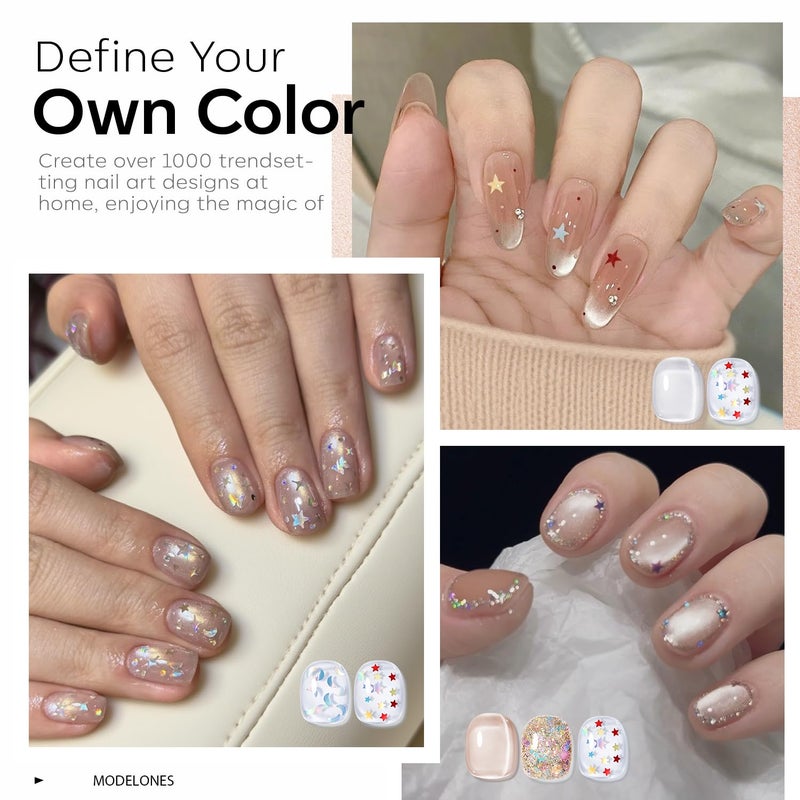 Modelones Gel Nail Polish Set, 6 Colors 2026 Nude Brown Sliver Cat Eye Gel Polish Creative Stars Moon Shape Glitter Nail Polish with Magnet& Wooden Stick All Seasons Soak Off LED Manicure Kit DIY Gift - Image 3