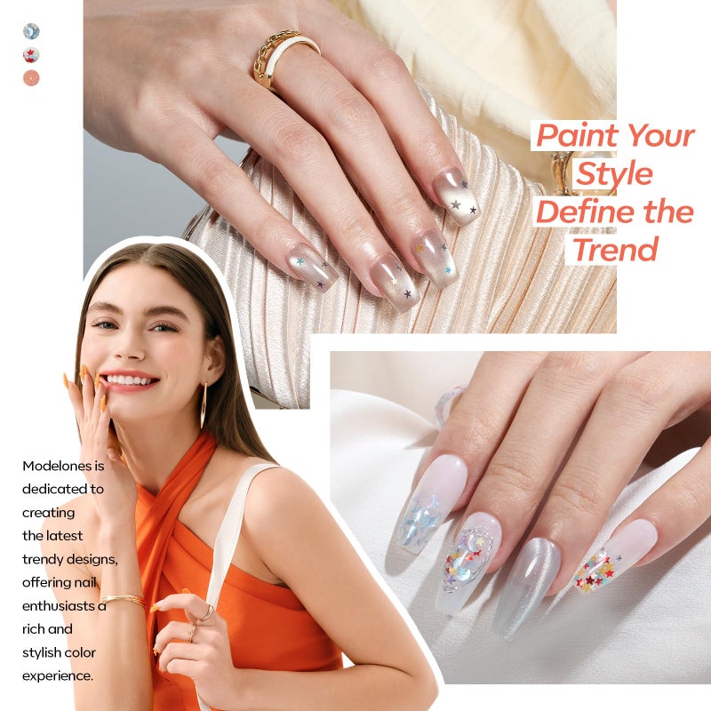 Modelones Gel Nail Polish Set, 6 Colors 2026 Nude Brown Sliver Cat Eye Gel Polish Creative Stars Moon Shape Glitter Nail Polish with Magnet& Wooden Stick All Seasons Soak Off LED Manicure Kit DIY Gift - Image 5