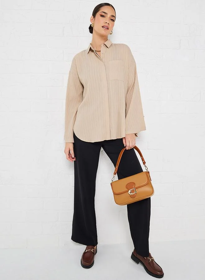 Styli Flare Sleeve Crepe Oversized Longline Shirt