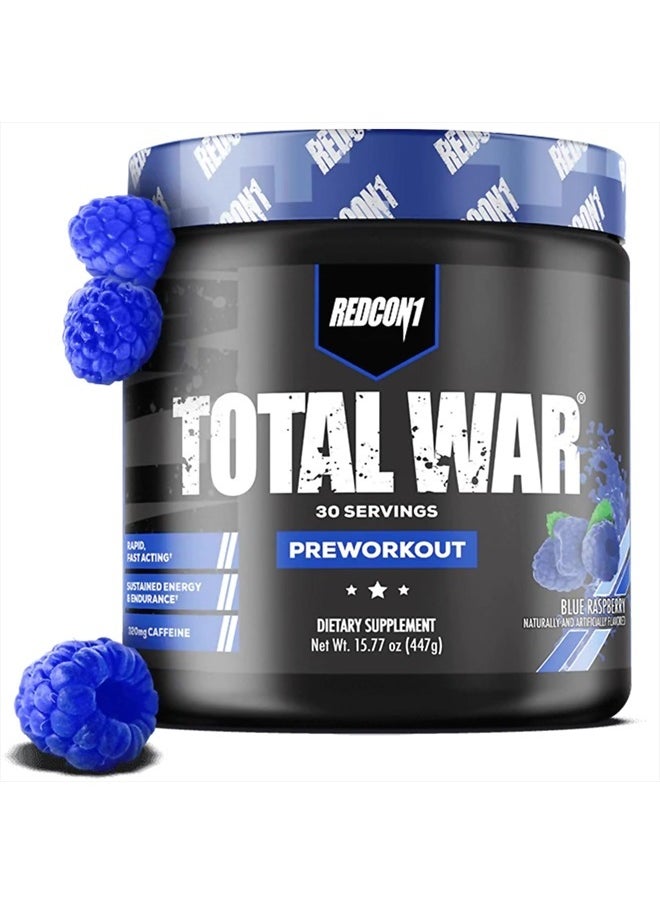 REDCON1 Total War Pre Workout Powder, Blue Raspberry - Beta Alanine + Citrulline Malate Keto Friendly Preworkout for Men & Women with 320mg of Caffeine - Fast Acting (30 Servings)  - Image 1