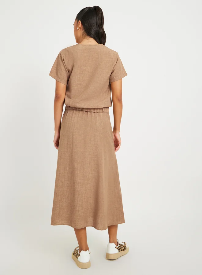 Take Two Take Two Solid Short Sleeve Top and Midi Skirt Co-Ords