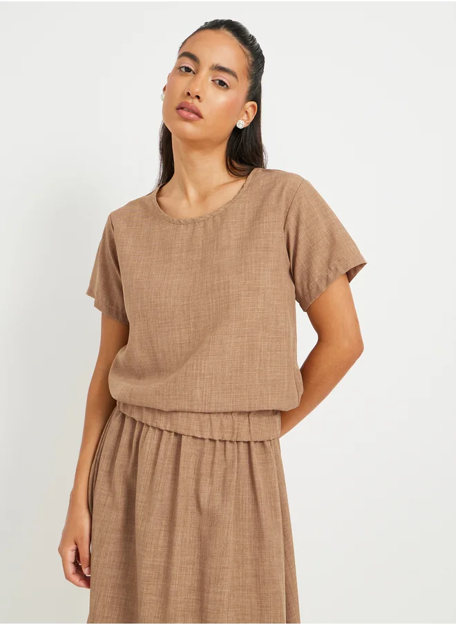 Take Two Take Two Solid Short Sleeve Top and Midi Skirt Co-Ords