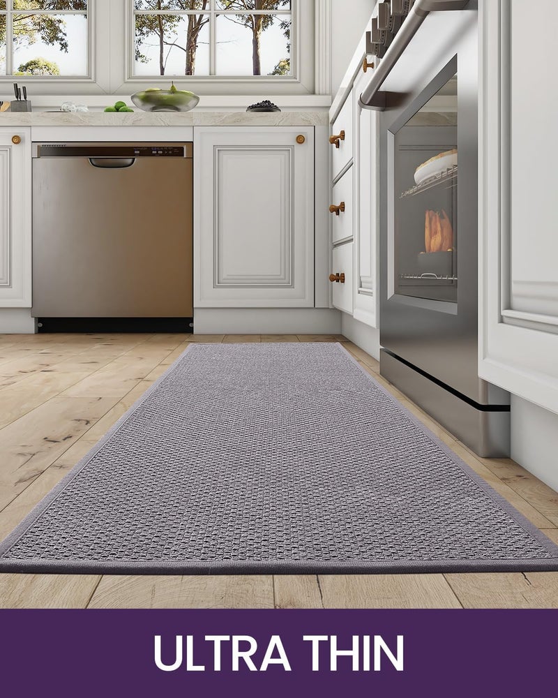 DEXI 2 Pcs Kitchen Mats and Rugs for Floor, 44x75 + 44x150 cm, Non Slip Washable Absorbent Thin Woven Runner Rug for Front of Sink, Laundry Room, Hallway, Grey - Image 4