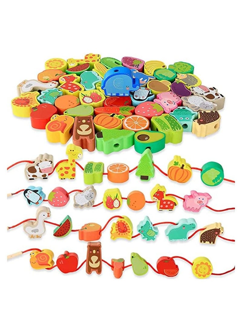 YelaJoy Wooden Lacing Bead Toy, 46 Pcs Montessori Toddler Wooden Beads Toys, Wooden Threading Bead, Exercise Hand-Eye Coordination, Threading Toys for Kids 3~6 Year Old Boys Girls  - Image 1
