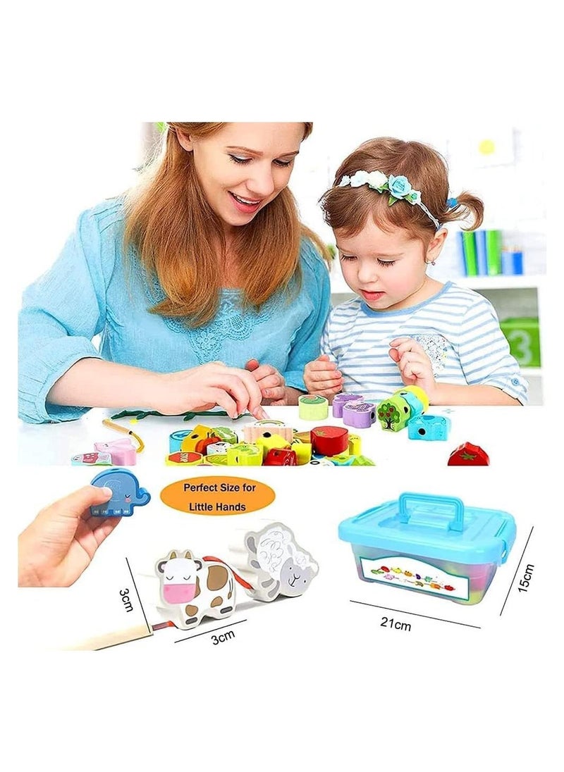 YelaJoy Wooden Lacing Bead Toy, 46 Pcs Montessori Toddler Wooden Beads Toys, Wooden Threading Bead, Exercise Hand-Eye Coordination, Threading Toys for Kids 3~6 Year Old Boys Girls  - Image 4