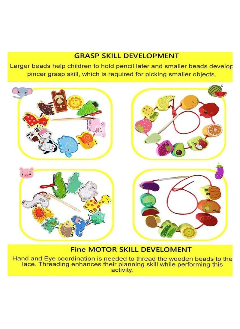 YelaJoy Wooden Lacing Bead Toy, 46 Pcs Montessori Toddler Wooden Beads Toys, Wooden Threading Bead, Exercise Hand-Eye Coordination, Threading Toys for Kids 3~6 Year Old Boys Girls  - Image 3