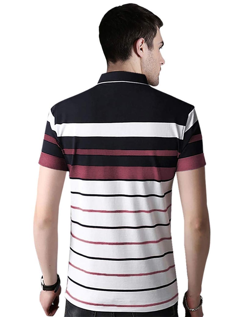 EYEBOGLER Mens Cotton Blend Casual Polo Neck Half Sleeve Regular Fit Striped Printed Tshirt,Men Best Tshirt, Polo Styles - Image 3