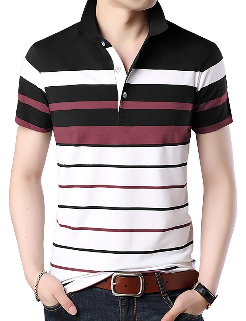 EYEBOGLER Mens Cotton Blend Casual Polo Neck Half Sleeve Regular Fit Striped Printed Tshirt,Men Best Tshirt, Polo Styles - Image 2