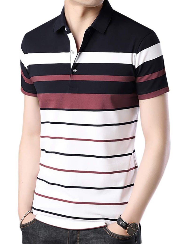 EYEBOGLER Mens Cotton Blend Casual Polo Neck Half Sleeve Regular Fit Striped Printed Tshirt,Men Best Tshirt, Polo Styles - Image 1