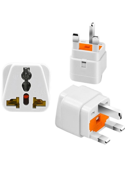 3-Pack Universal Travel Power Adapter, British Standard 13A with Fuse, Converts US, EU, Australia, Italy to UK, White