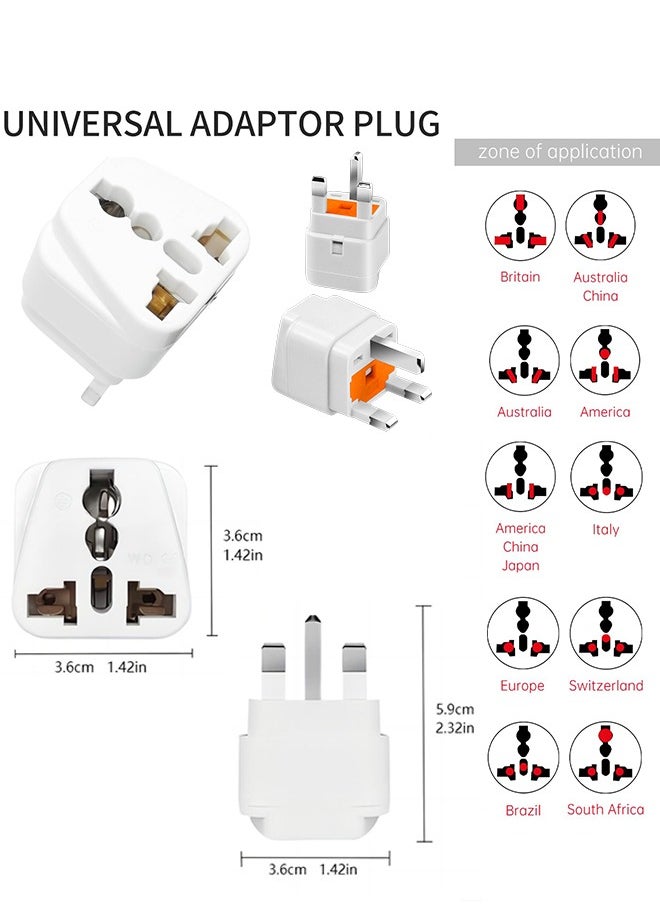 3-Pack Universal Travel Power Adapter, British Standard 13A with Fuse, Converts US, EU, Australia, Italy to UK, White