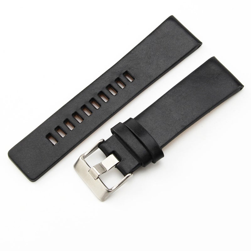 Generic Genuine Leather Strap for Men DZ1405 4323 Black-Steel Buckle-K3 