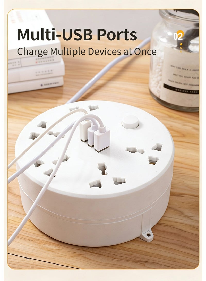 شريط طاقة قابل للسحب - شريط طاقة بخمسة منافذ مع 3 منافذ USB، طوله 6.5 قدم، محطة شحن، حماية من الحمل الزائد، مناسب للمنزل والمكتب وغرفة النوم. - Image 4