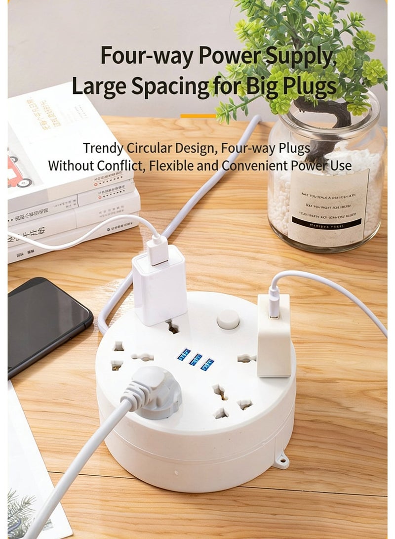 شريط طاقة قابل للسحب - شريط طاقة بخمسة منافذ مع 3 منافذ USB، طوله 6.5 قدم، محطة شحن، حماية من الحمل الزائد، مناسب للمنزل والمكتب وغرفة النوم. - Image 3