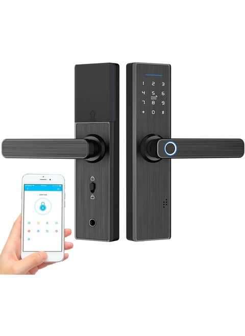 Delavala Smart Lock for Wooden Door Catus Touch Plus 5Way Unlocking Fingerprint Pincode RFID Access Card Bluetooth Mobile App Mechanical Key I Black Finish I Keyless Entry Door Lock
