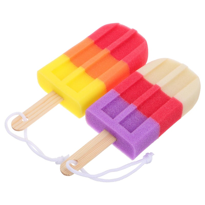 Soft Loofah Bath Sponges Set 2 Pcs Colorful Ice Cream Shape For Wet Dry Use - Image 2