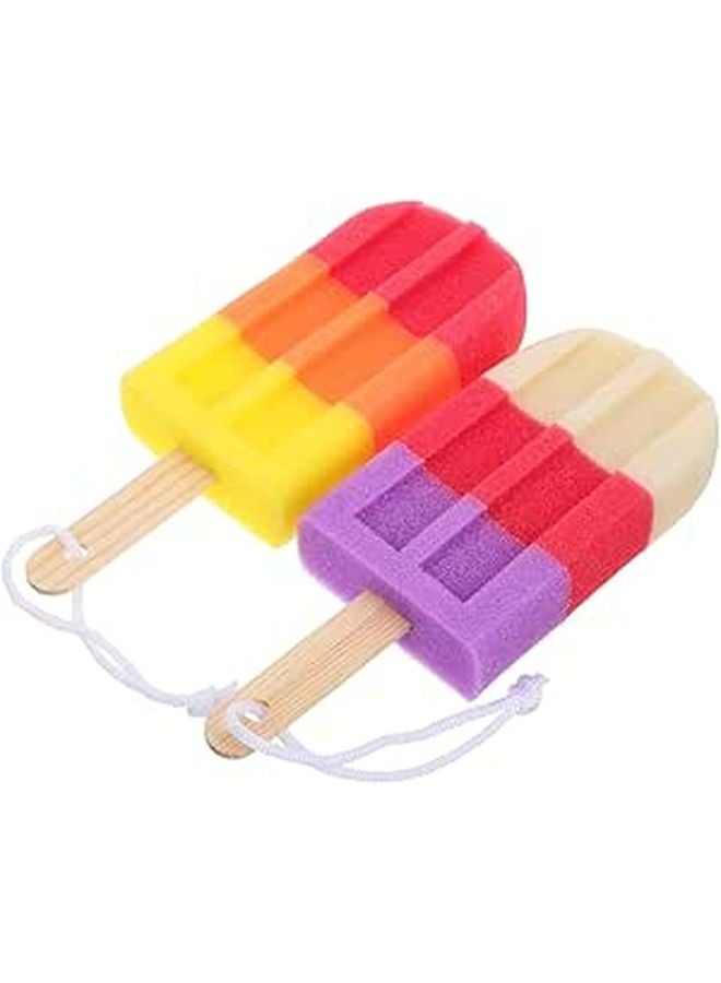 Soft Loofah Bath Sponges Set 2 Pcs Colorful Ice Cream Shape For Wet Dry Use - Image 1