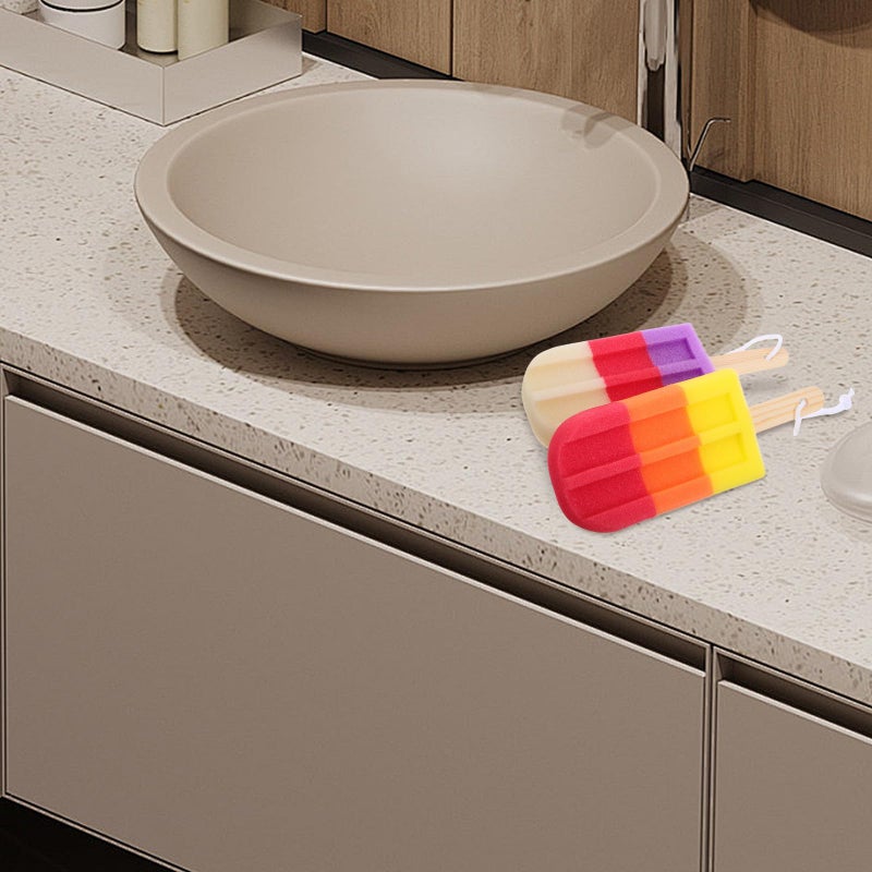 Soft Loofah Bath Sponges Set 2 Pcs Colorful Ice Cream Shape For Wet Dry Use - Image 5