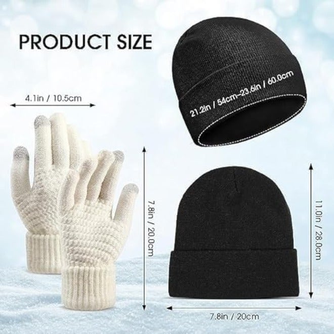 ChicAbode 6 Pieces Winter Beanie Hat Gloves Set, Warm Knit Hat Touchscreen Gloves Soft Cozy Skull Cap Set for Women Men - Image 2
