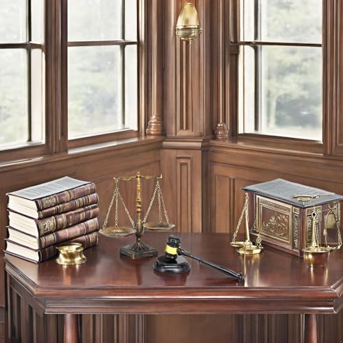 Owlgift Antique Metal Justice Represent Libra with Fixed Beam Jewelry Towerw Wooden Gavel and Block Set Lawyer Scale of Justice Judge Sound Block Set Auction Sale Bronze 111 W x 114 H - Image 3