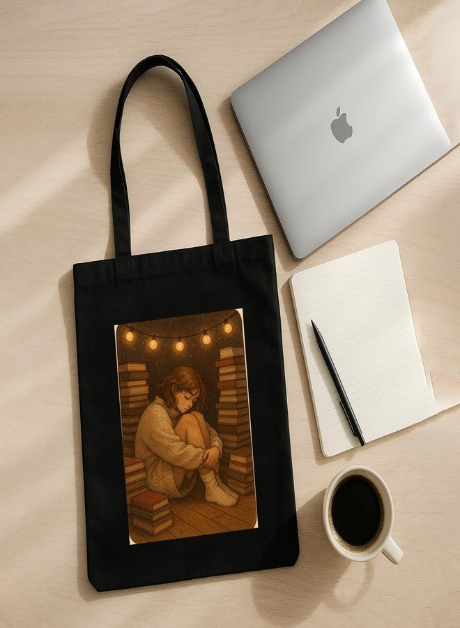 Megrok Cozy Reading Tote Bag for Women | Front A4 Size Printed Pocket | 16x14 Inch Plush Cotton Bag | Comfortable Design for Long Reads - Image 5