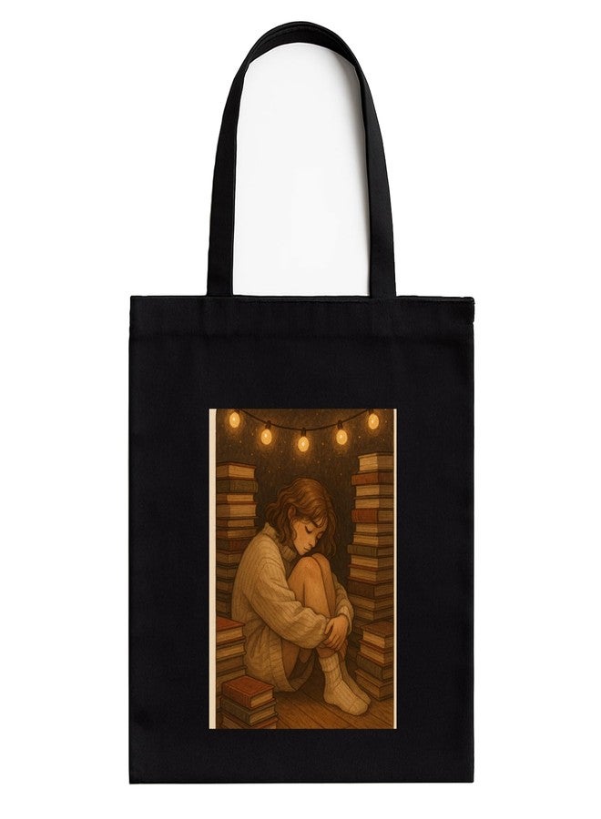 Megrok Cozy Reading Tote Bag for Women | Front A4 Size Printed Pocket | 16x14 Inch Plush Cotton Bag | Comfortable Design for Long Reads - Image 1