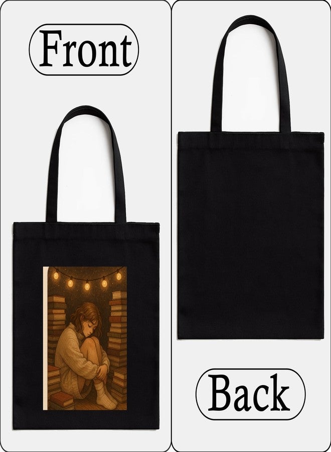 Megrok Cozy Reading Tote Bag for Women | Front A4 Size Printed Pocket | 16x14 Inch Plush Cotton Bag | Comfortable Design for Long Reads - Image 4