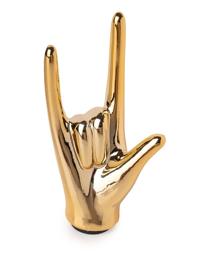 Lynagert Tiny 'I Love You' Hand Statue - Rock and Roll Hand Sign DECOR, Gold Ceramic Gesture Hand Sculpture Finger Statue Classic Home Decor - Image 1